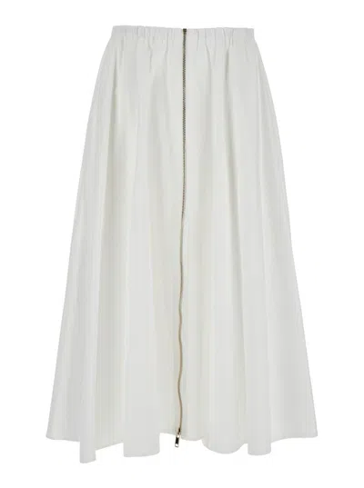 SEMICOUTURE 'ASIA' WHITE SKIRT WITH ZIP CLOSURE ON THE FRONT IN COTTON WOMAN