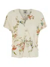 Semicouture Multicolor Top With V Neck And All-over Floral Print In Viscose Woman In Multicolor
