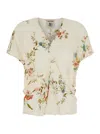 Semicouture Multicolor Top With V Neck And All-over Floral Print In Viscose Woman In Multicolor