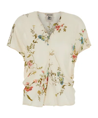 SEMICOUTURE SEMI COUTURE V NECK FLORAL PRINT TOP