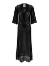 SEMICOUTURE LONG BLACK DRESS WITH LACE-UP CLOSURE IN COTTON LACE WOMAN