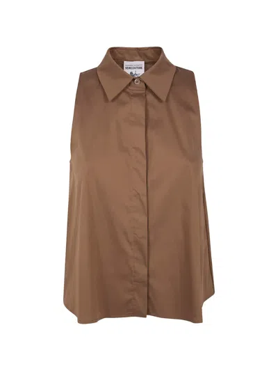 Semicouture Quanta Sleeveless Box-pleat Shirt In Brown
