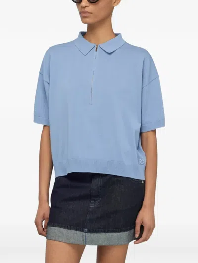Semicouture Quarter-zip Short-sleeve Sweater In Blue