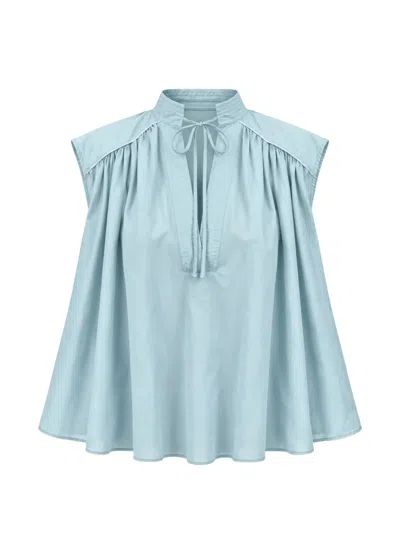 Semicouture Rachel Gathered Tie-neck Blouse In Blue