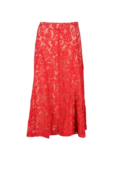 Semicouture Red Lace Cotton-blend Long Skirt