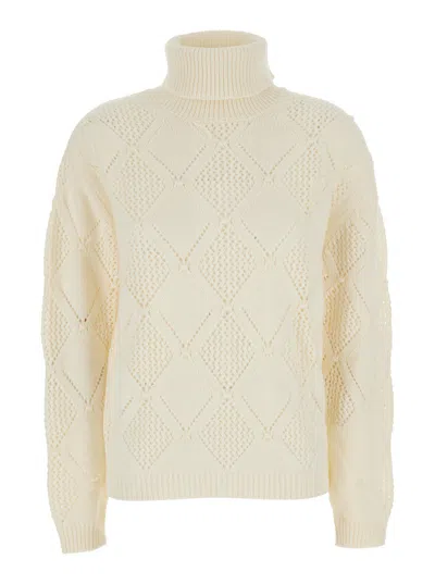 Semicouture Regular Fit High-neck Long Sleeve Jersey Top In White