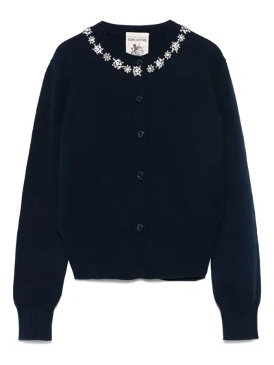 Semicouture Rhinestone-embellished Cardigan In Blue