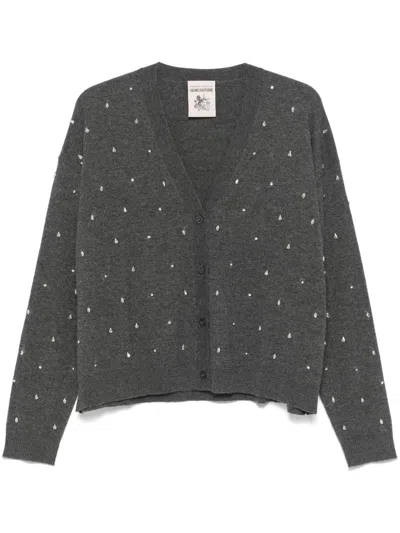 Semicouture Rhinestone-embellished Cardigan In Grey