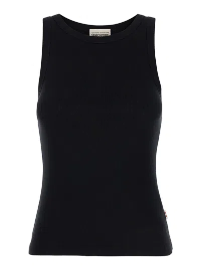 SEMICOUTURE BLACK RIBBED TANK TOP WITH U NECKLINE IN COTTON AND MODAL BLEND WOMAN