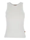 SEMICOUTURE WHITE RIBBED TANK TOP WITH U NECKLINE IN COTTON AND MODAL BLEND WOMAN