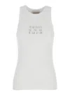 Semicouture White Ribbed Top With Logo Detail On The Front In White