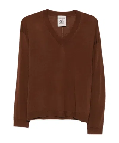 Semicouture Ribbed-knit Crew-neck Top In Brown