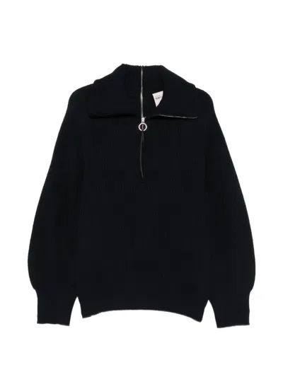 Semicouture Ribbed-knit Half-zip Sweater In Blue