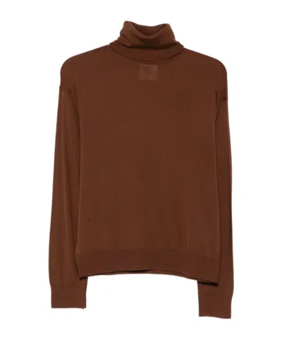 Semicouture Ribbed-knit Turtleneck Sweater In Brown