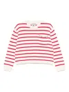 Semicouture Rita White Cotton Sweater With Red Stripes And Inserts