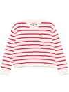 Semicouture Rita White Cotton Sweater With Red Stripes And Inserts