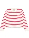 Semicouture Rita White Cotton Sweater With Red Stripes And Inserts In White