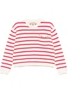 Semicouture Rita White Cotton Sweater With Red Stripes And Inserts In White