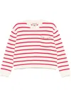 Semicouture Rita White Cotton Sweater With Red Stripes And Inserts In Beige