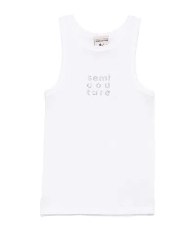 Semicouture Round Collar Sleeveless Vest In White