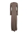 Semicouture Grey Crewneck Long Dress With Rear Concealed Zip In Viscose Blend Woman In Brown