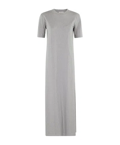 Semicouture Round Neck Short Sleeve Dress In Gray