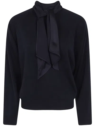 Semicouture Kathi Pussy-bow Wool Sweater In Black