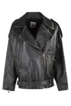 Semicouture Zippered Long-sleeved Leather Jacket In Black