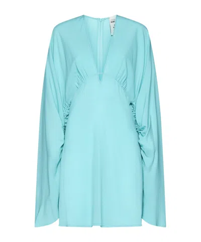 Semicouture Ruched Long Sleeve Dress In Blue