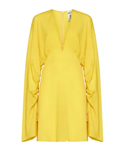 Semicouture Ruched Sleeve Dress In Yellow