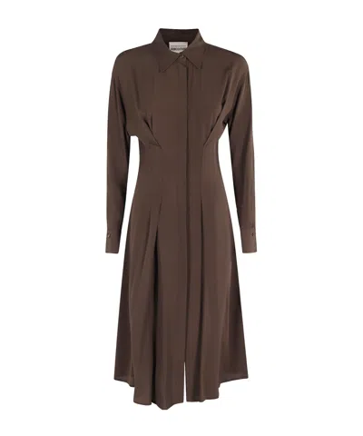 Semicouture Ruffled Button Dress In Brown