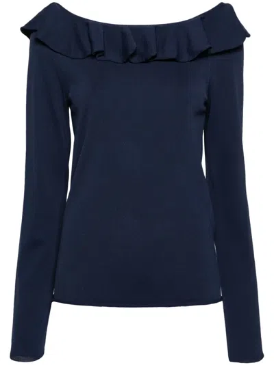 Semicouture Ruffled Fine-knit Jumper In Blue
