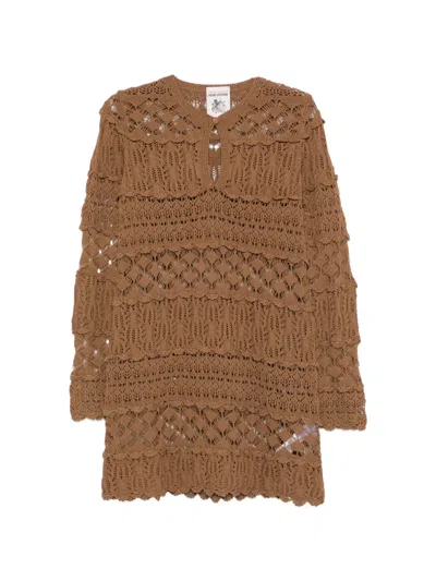 Semicouture Ruffled Openwork Mini Dress In Brown