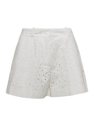 SEMICOUTURE WHITE BRODERIE ANGLAISE SHORTS IN COTTON BLEND WOMAN