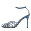 Semicouture Light Blue Sandals With Baguette Rhinestones In Blu Blu E Verdi