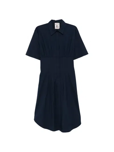 Semicouture Sandra Collared Short-sleeve Midi Dress In Blue