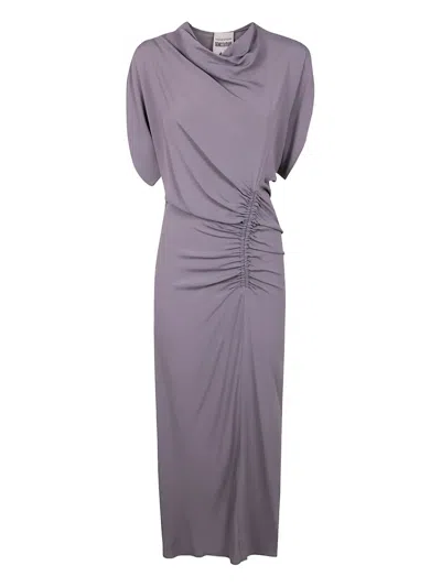 Semicouture Draped Neckline Midi Length Dress In Blue