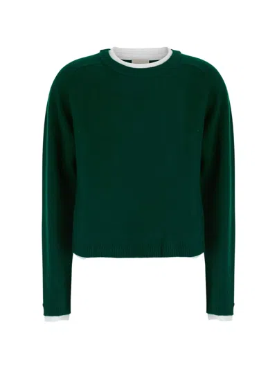 Semicouture Sarah Layered-detail Raglan-sleeve Sweater In Green