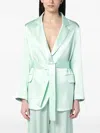 Semicouture Christiana Belted Satin Notched Flap Jacket In Blue
