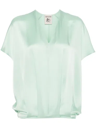 Semicouture Satin Blouse In Green