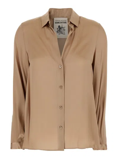 Semicouture Satin Button-down Shirt With Relaxed Fit And Pleat Detail
