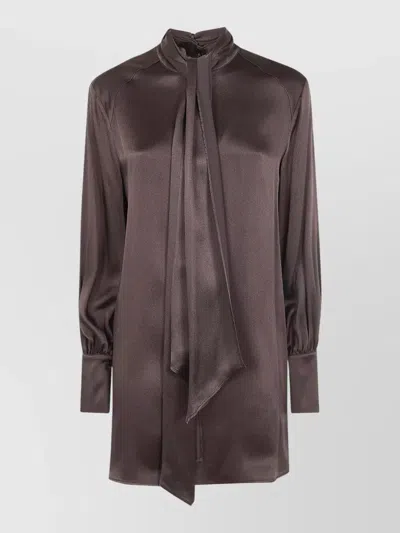 Semicouture Satin Dress High Neck Tie Back In Animal Print