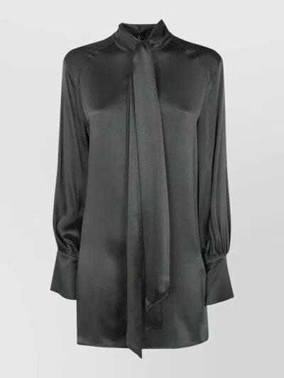 Semicouture Satin Dress Long Sleeves Keyhole Back In Black