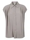 Semicouture Collared Pleated Short Sleeves Shirt In Neutrals