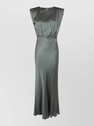 Semicouture Satin Long Dress Keyhole Back Pleated In Gray