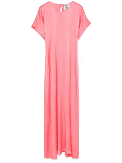 Semicouture Satin Maxi Dress In Pink