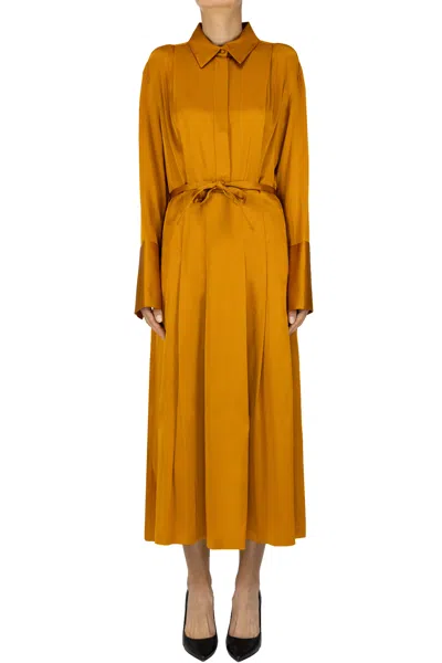 Semicouture Satin Midi Dress In Orange