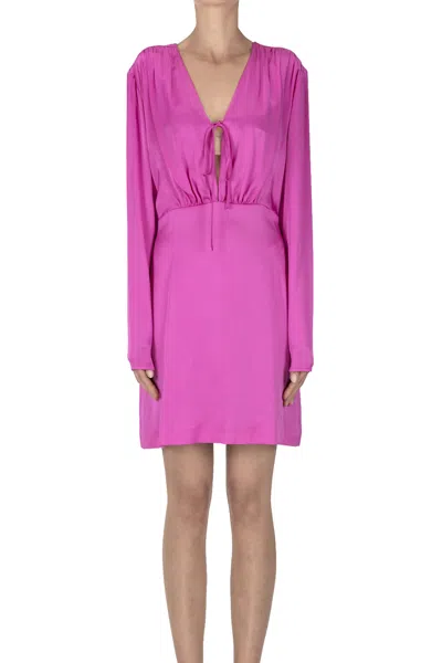 Semicouture Satin Mini Dress In Fuxia