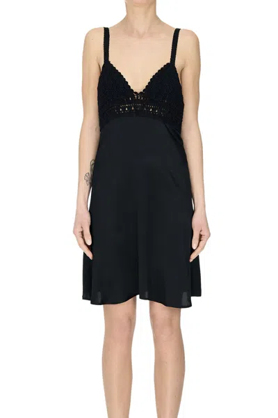 Semicouture Satin Mini Slip Dress In Black