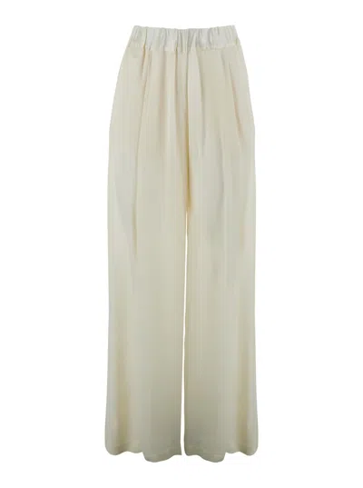 SEMICOUTURE JHONNY WHITE PANTS WITH PLEATED DETAILS AND ELASTIC WAIST IN SILK BLEND WOMAN